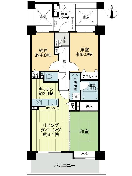 Floor plan. 2LDK + S (storeroom), Price 17.5 million yen, Occupied area 64.35 sq m , Balcony area 10.44 sq m
