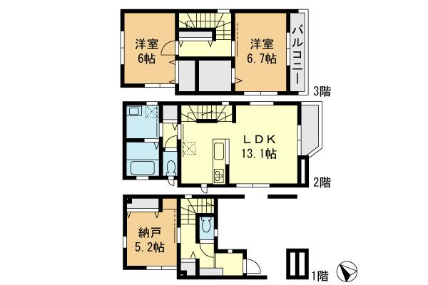 Floor plan. 21,800,000 yen, 2LDK+S, Land area 55.93 sq m , Building area 101.12 sq m