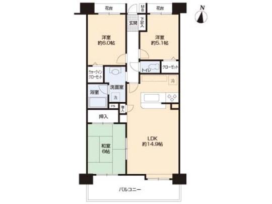 Floor plan. 3LDK, Price 22,300,000 yen, Occupied area 68.89 sq m , Balcony area 8.44 sq m floor plan