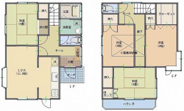 Floor plan. 11.5 million yen, 4LDK, Land area 102.59 sq m , Building area 94.4 sq m
