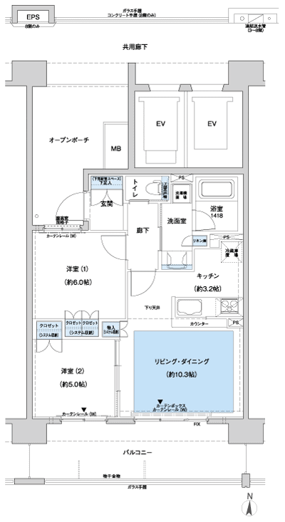 Floor: 2LDK, occupied area: 57.64 sq m