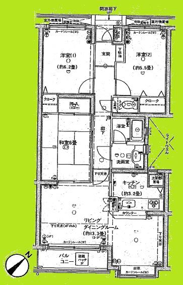 Floor plan. 3LDK, Price 10.8 million yen, Occupied area 75.55 sq m , Balcony area 4.59 sq m   ☆ Each room, Accommodated because it is firmly attached rooms, Your family is also a big favor.  ☆ Everyone relax family in the large space of living WaHiroi 16.3 Pledge.  ☆ Air conditioning two aircraft have (used)