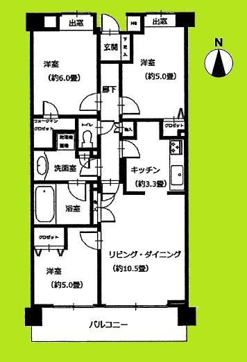 Floor plan. 3LDK, Price 19.5 million yen, Occupied area 63.81 sq m   ☆ The top floor of charm perfect score.  ☆ Daiei's in front of the eye, There Tsutaya's, etc., Indispensable to living life is very safe at the doorstep.  ☆ Commuting in a 3-minute walk to the station ・ School is the whole family is the distance of the peace of mind.