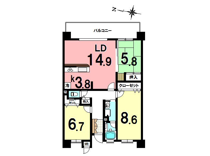 Floor plan. 3LDK, Price 23.8 million yen, Occupied area 89.15 sq m , Balcony area 17.03 sq m
