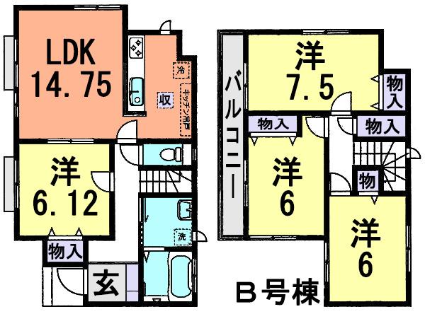 Floor plan. (B Building), Price 27.3 million yen, 4LDK, Land area 150.17 sq m , Building area 95.02 sq m