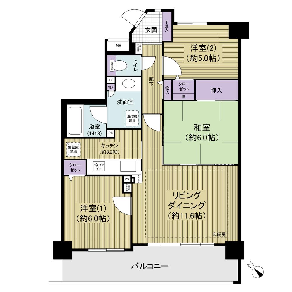Floor plan. 3LDK, Price 21,800,000 yen, Occupied area 70.11 sq m , Balcony area 12.16 sq m