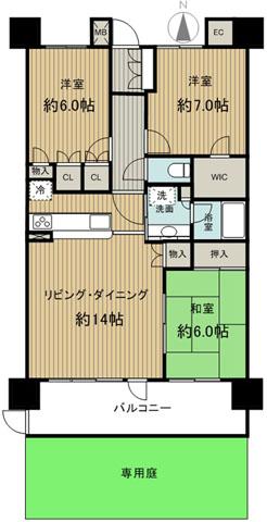 Floor plan. 3LDK, Price 26.5 million yen, Occupied area 80.91 sq m , Balcony area 13.62 sq m