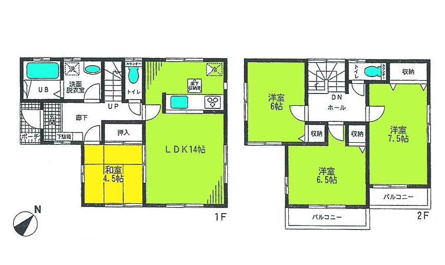 Floor plan. 18,800,000 yen, 4LDK, Land area 100.12 sq m , Building area 93.56 sq m   ■ Popular face-to-face kitchen! All room is a south-facing sun those good!