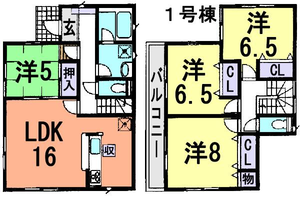 Floor plan. (1 Building), Price 18,800,000 yen, 4LDK, Land area 130.97 sq m , Building area 98.01 sq m