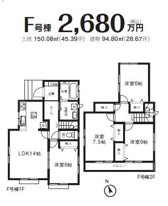 Floor plan. (F), Price 25,800,000 yen, 4LDK, Land area 150.06 sq m , Building area 94.8 sq m