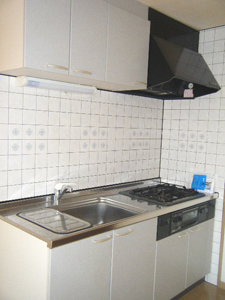 Kitchen. Three-necked stove + spacious sink! Plenty of storage