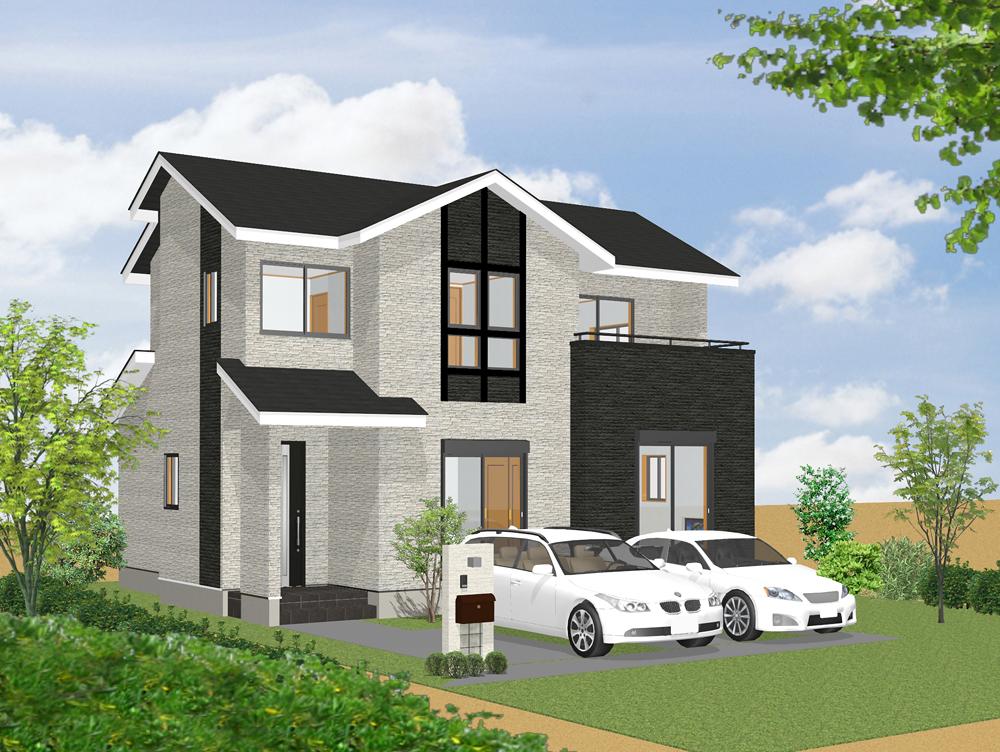 Rendering (appearance). House clearing the more than 100% energy saving achievement rate in the top runner standard (all rooms pair glass, kitchen ・ Bathroom with shower water-saving type, Fluorescent lighting use, etc.) / Building 2 Rendering ※ It may differ from the actual building
