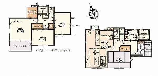 Floor plan. (3 Building), Price 29,300,000 yen, 4LDK, Land area 154.94 sq m , Building area 106.81 sq m