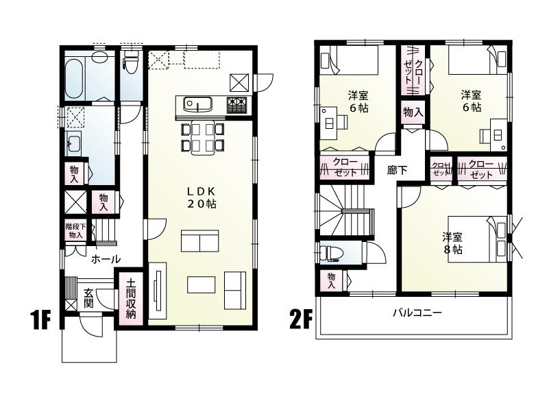 Floor plan. (H Building), Price 27,800,000 yen, 3LDK, Land area 214.97 sq m , Building area 109.3 sq m