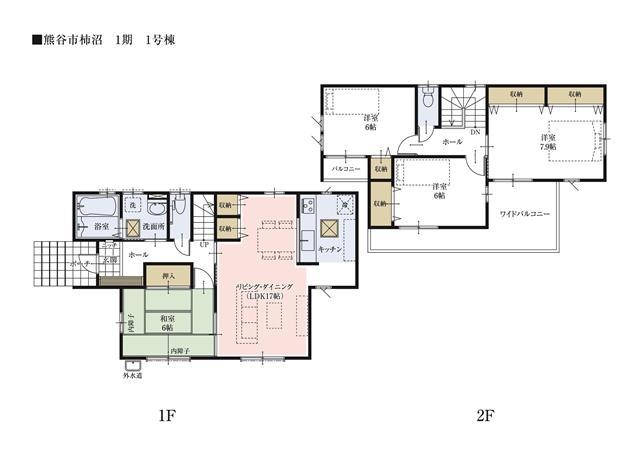 Floor plan.  [1 Building floor plan] In all of the living room facing south, It was maintained at 6 quires more spacious space. Plenty pours the sunlight, Director makes bright rooms. 