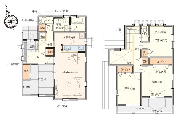 Floor plan. 22,880,000 yen, 4LDK, Land area 189.46 sq m , It provided housed in a building area of ​​112.17 sq m where needed, Storage enhancement of plan. The spacious balcony is on the south side, Also Jose a lot futon and laundry / A Building floor plan