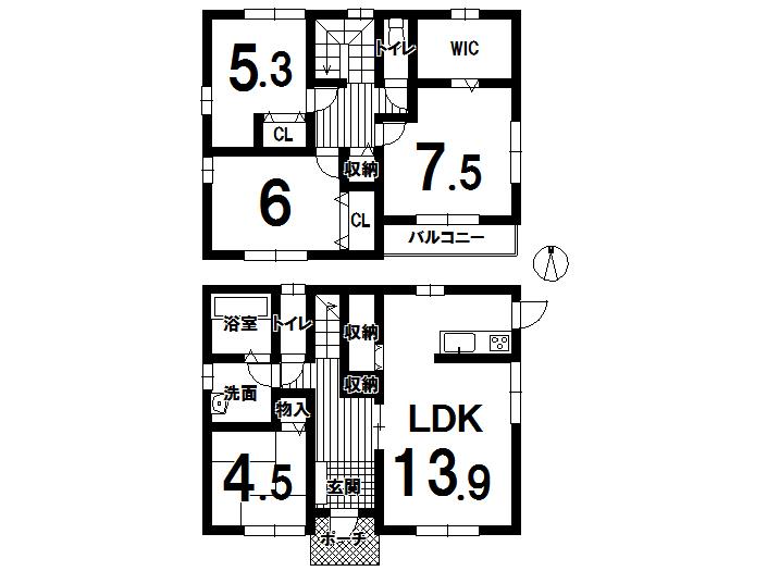 Floor plan. 34,500,000 yen, 4LDK, Land area 151.98 sq m , Building area 100.19 sq m