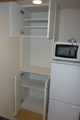Kitchen. Also it is equipped with fridge + microwave + cupboard.