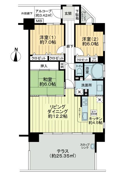 Floor plan. 3LDK, Price 22,800,000 yen, Occupied area 85.83 sq m