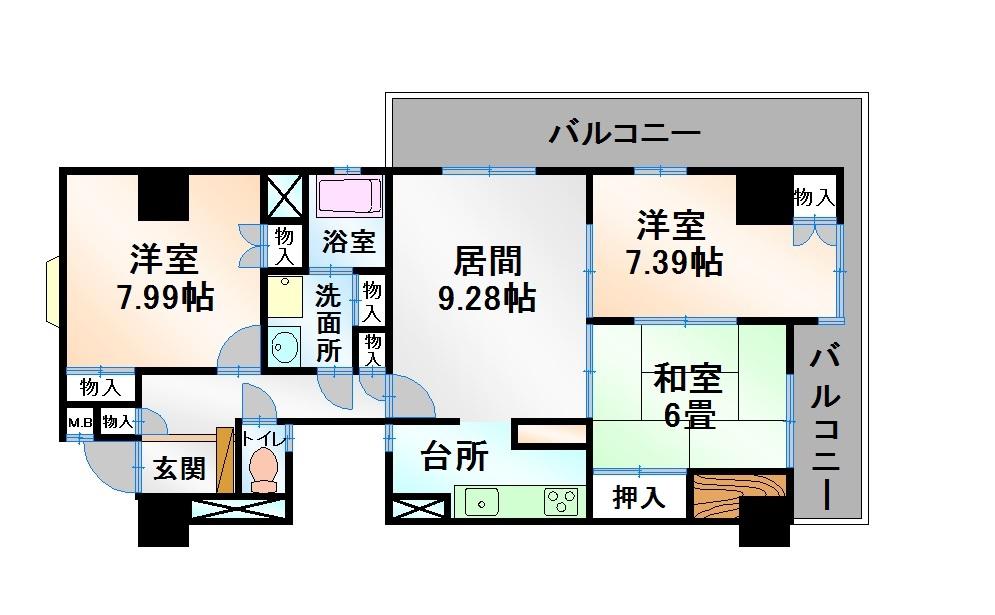 Floor plan. 3LDK, Price 7.8 million yen, Occupied area 78.01 sq m , Balcony area 15.5 sq m
