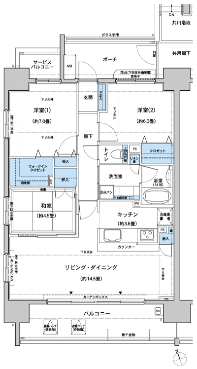 Floor: 3LDK + WIC, the area occupied: 79.5 sq m