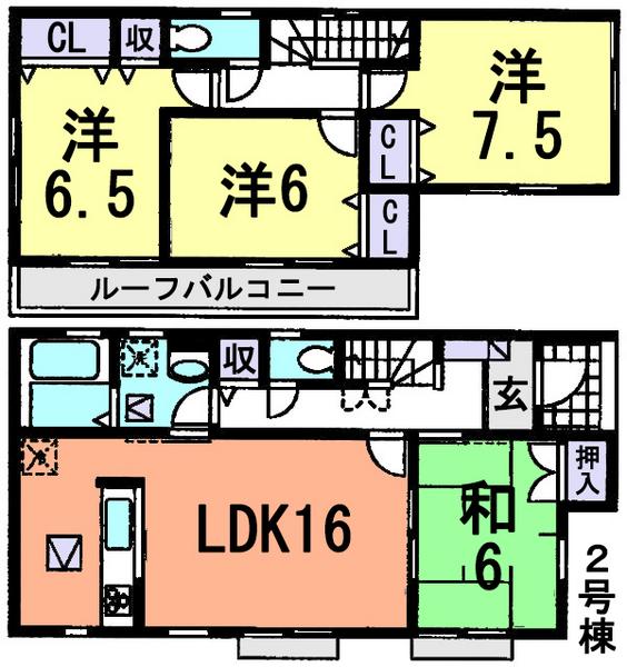 Floor plan. (Building 2), Price 21,800,000 yen, 4LDK, Land area 155.75 sq m , Building area 99.77 sq m