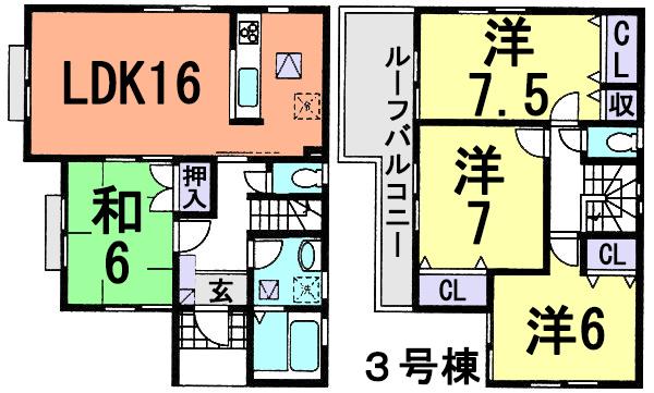 Floor plan. (3 Building), Price 22,800,000 yen, 4LDK, Land area 167.58 sq m , Building area 99.36 sq m