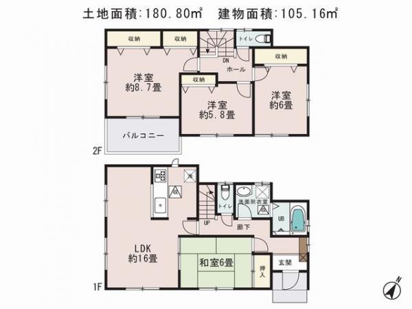 Floor plan. 27,800,000 yen, 4LDK, Land area 180.8 sq m , Building area 105.16 sq m