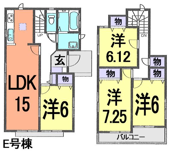 Floor plan. (E Building), Price 21,800,000 yen, 4LDK, Land area 145.88 sq m , Building area 96.88 sq m