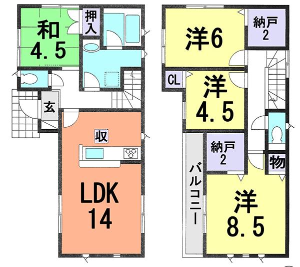 Floor plan. 17.8 million yen, 4LDK, Land area 96.87 sq m , Building area 93.96 sq m