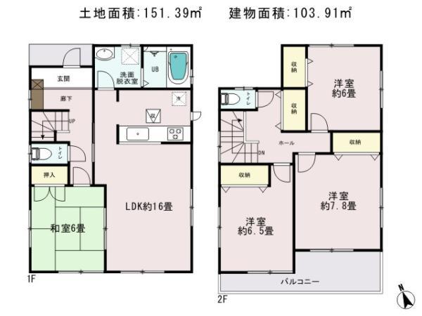 Compartment figure. 18,800,000 yen, 4LDK, Land area 151.39 sq m , Building area 103.91 sq m