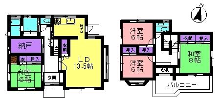 Floor plan. 10 million yen, 4LDK, Land area 173.58 sq m , Building area 124.83 sq m