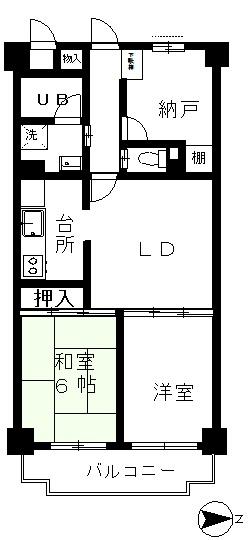 Floor plan. 3LDK, Price 6.9 million yen, Footprint 60.5 sq m , Balcony area 6.44 sq m