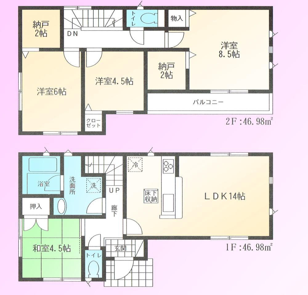 Floor plan. 17.8 million yen, 4LDK + S (storeroom), Land area 96.87 sq m , Building area 93.96 sq m