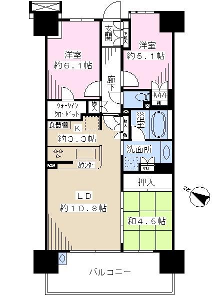 Floor plan. 3LDK, Price 32,900,000 yen, Occupied area 68.04 sq m , It has been established throughout option on the balcony area 12 sq m condominium at the time.