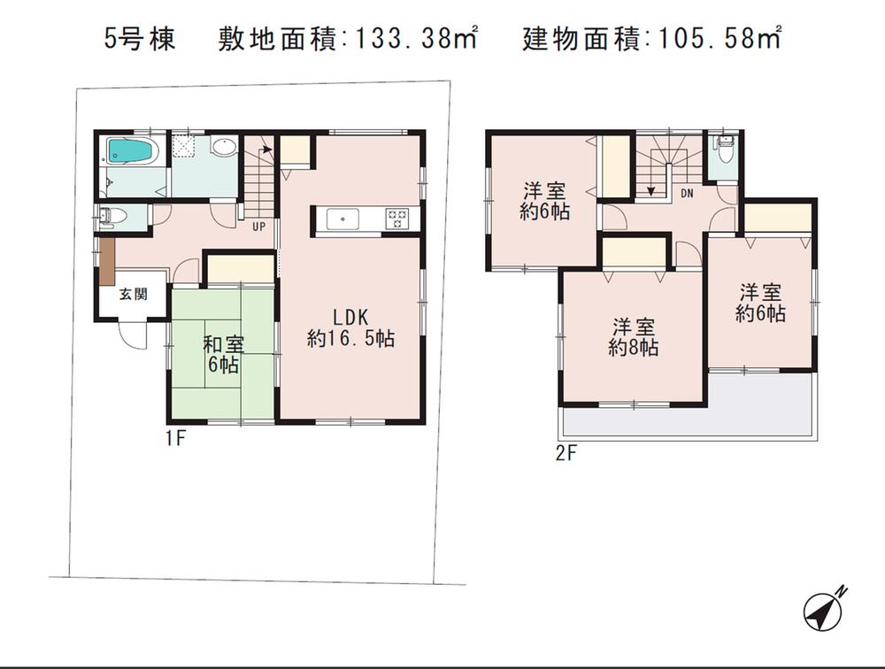 Floor plan. (5 Building), Price 25,800,000 yen, 4LDK, Land area 133.38 sq m , Building area 105.58 sq m