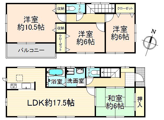 Floor plan. (1 Building), Price 26,800,000 yen, 4LDK, Land area 268.78 sq m , Building area 105.99 sq m