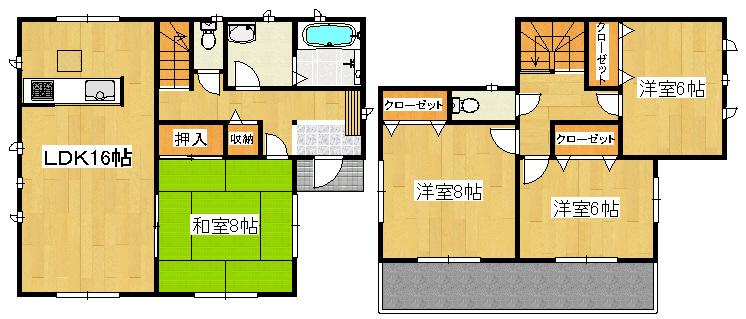 Floor plan. (1 Building), Price 31,900,000 yen, 4LDK, Land area 136.62 sq m , Building area 105.99 sq m