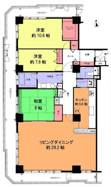 Floor plan. 3LDK, Price 34 million yen, Footprint 141.08 sq m , Balcony area 43.05 sq m