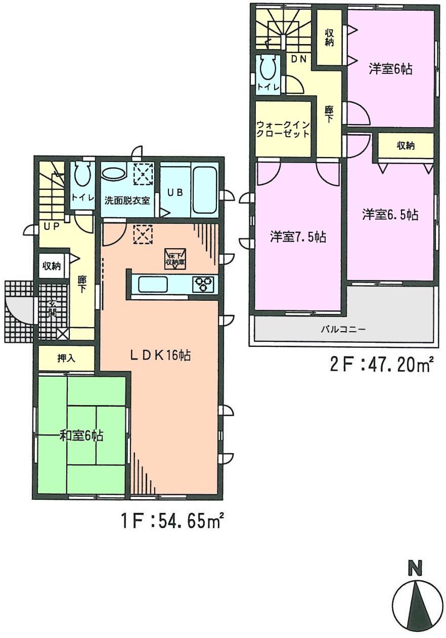 Floor plan. (Building 2), Price 24,800,000 yen, 4LDK, Land area 128.41 sq m , Building area 101.85 sq m