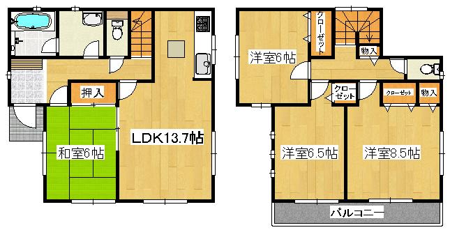 Floor plan. 23.8 million yen, 4LDK, Land area 108.12 sq m , Taken between the building area 95.98 sq m 1 Building