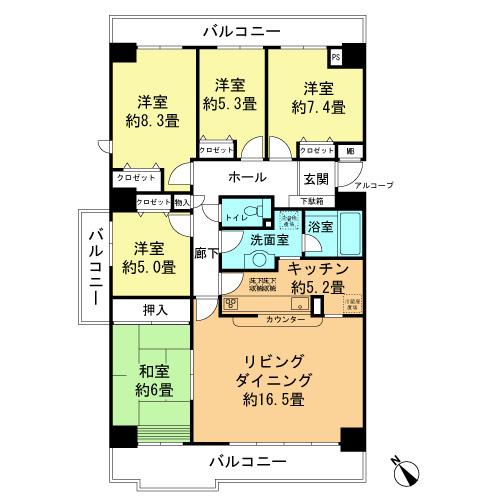 Floor plan. 5LDK, Price 24 million yen, Footprint 117.74 sq m , Balcony area 23.34 sq m