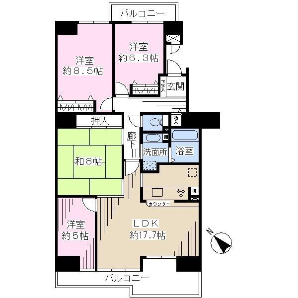 Floor plan. 4LDK, Price 20.5 million yen, Occupied area 98.57 sq m , Balcony area 15.16 sq m