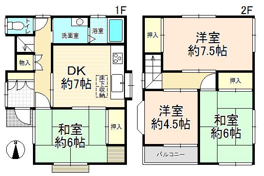 Floor plan. 9.8 million yen, 4DK, Land area 62 sq m , Building area 75.76 sq m