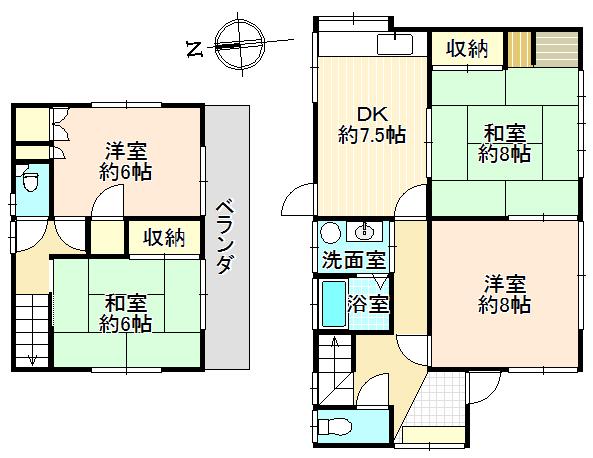 Floor plan. 9.8 million yen, 4DK, Land area 125.65 sq m , Building area 87.57 sq m