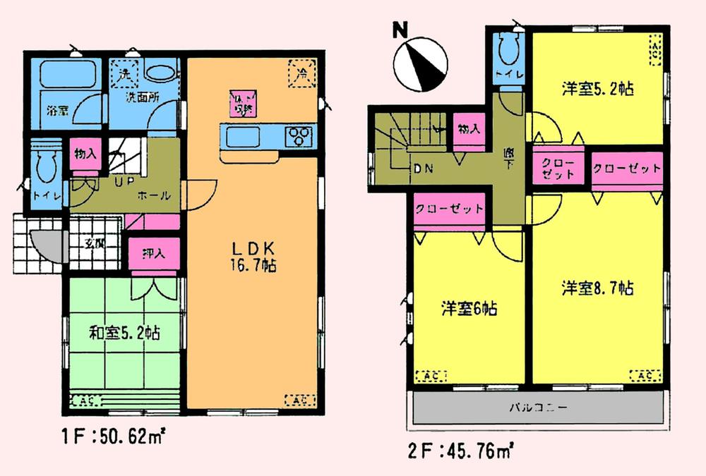 Floor plan. (Building 2), Price 21,800,000 yen, 4LDK, Land area 132.97 sq m , Building area 96.38 sq m