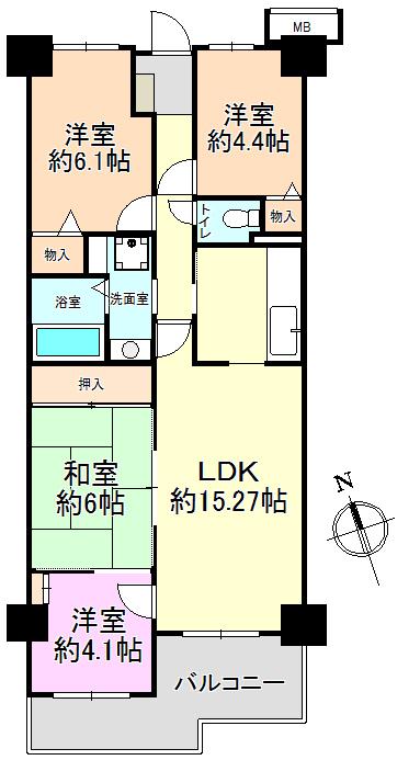 Floor plan. 4LDK, Price 10.9 million yen, Occupied area 76.18 sq m , Spacious balcony area 8.98 sq m 4LDK