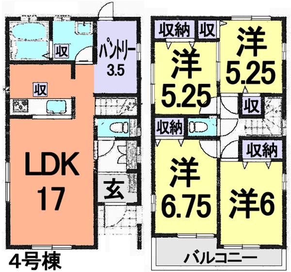 Floor plan. (4 Building), Price 31,900,000 yen, 4LDK, Land area 128.65 sq m , Building area 99.77 sq m