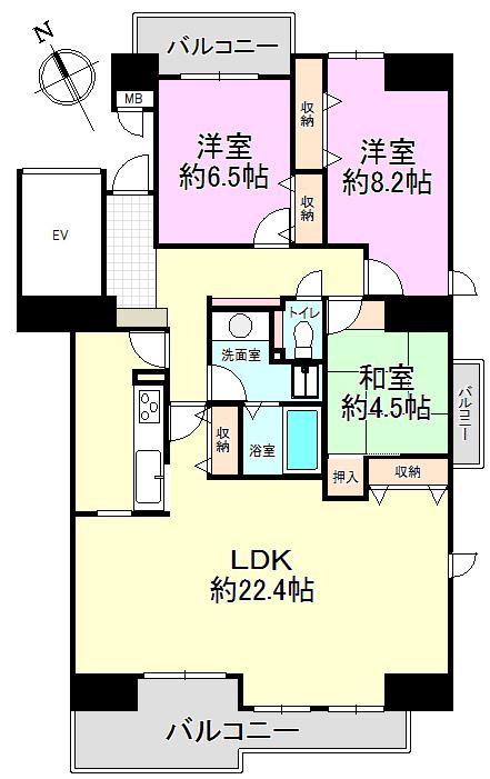 Floor plan. 3LDK, Price 18.9 million yen, Footprint 103.63 sq m , Large LDK of balcony area 16.2 sq m about 30 Pledge