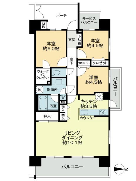Floor plan. 3LDK, Price 24,800,000 yen, Occupied area 78.27 sq m , Balcony area 15.86 sq m